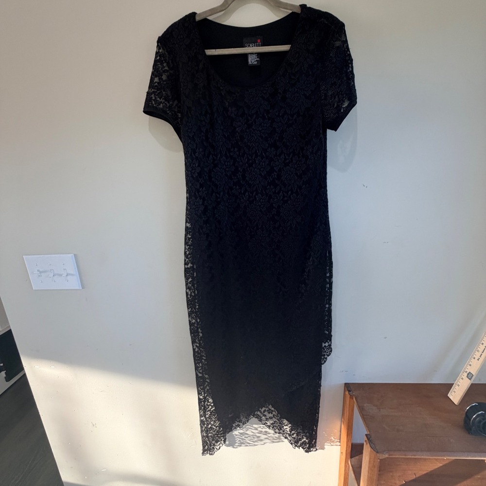 VTG Scarlett Lace Midi Dress 14 Flowy Whimsigoth Asymetrical Hem
